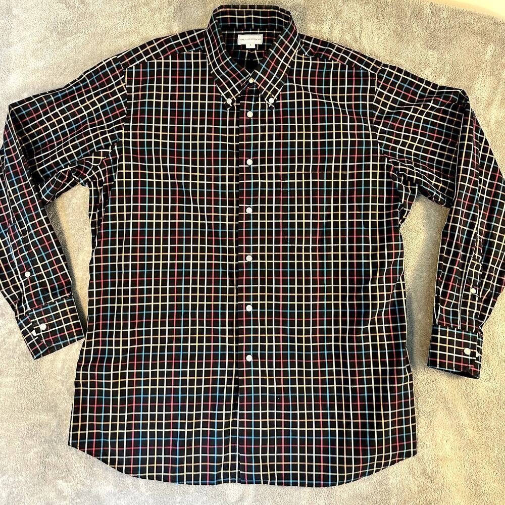Maus & Hoffman Men’s Colorful Plaid Shirt L Egyptian Cotton Made‎ in USA Luxury